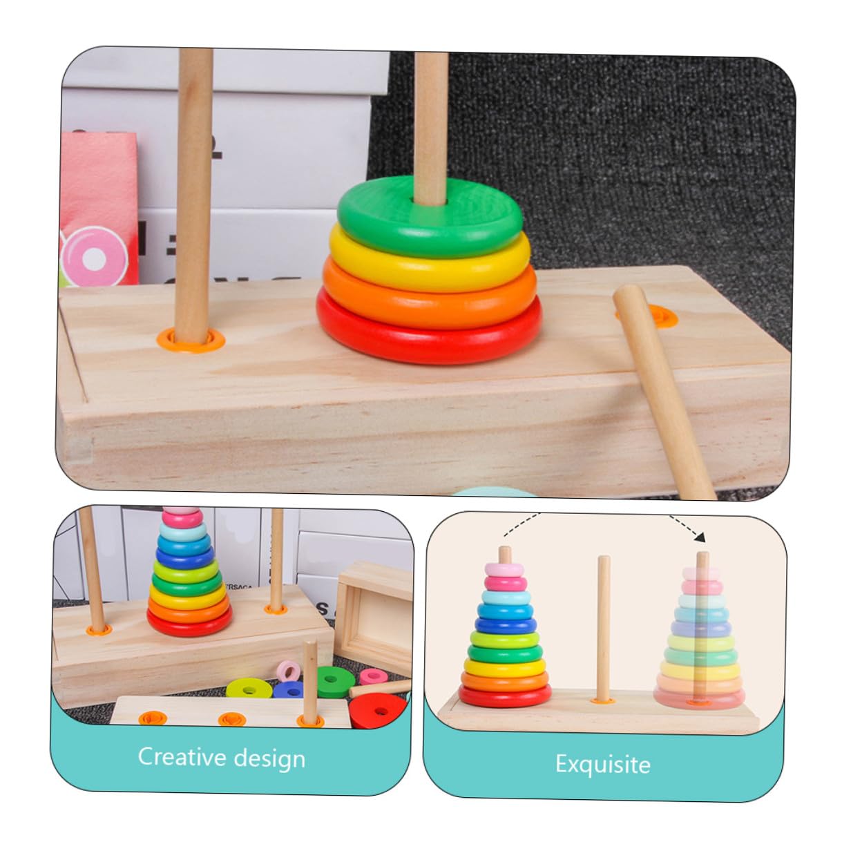 Giocattolo Impilabile in Legno a Dieci Strati Torre di Hanoi per Bambini, Stimola Curiosità e Sviluppo Cerebrale, per Gioco Educativo e Apprendimento Precoce
