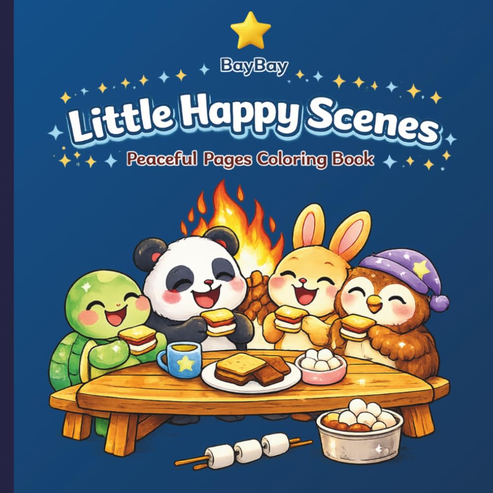 BayBay Peaceful Pages coloring book: Little Happy Scenes: Peaceful coloring pages for teens and adults