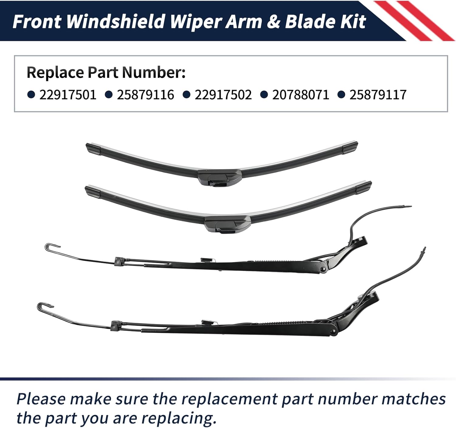 1 Pair Front Windshield Wiper Arm & 22" Blade Kit 22917501 22917502 20788071 Compatible with Cadillac Escalade GMC Yukon, Compatible with Chevrolet Suburban/Avalanche/Tahoe 2008-2013