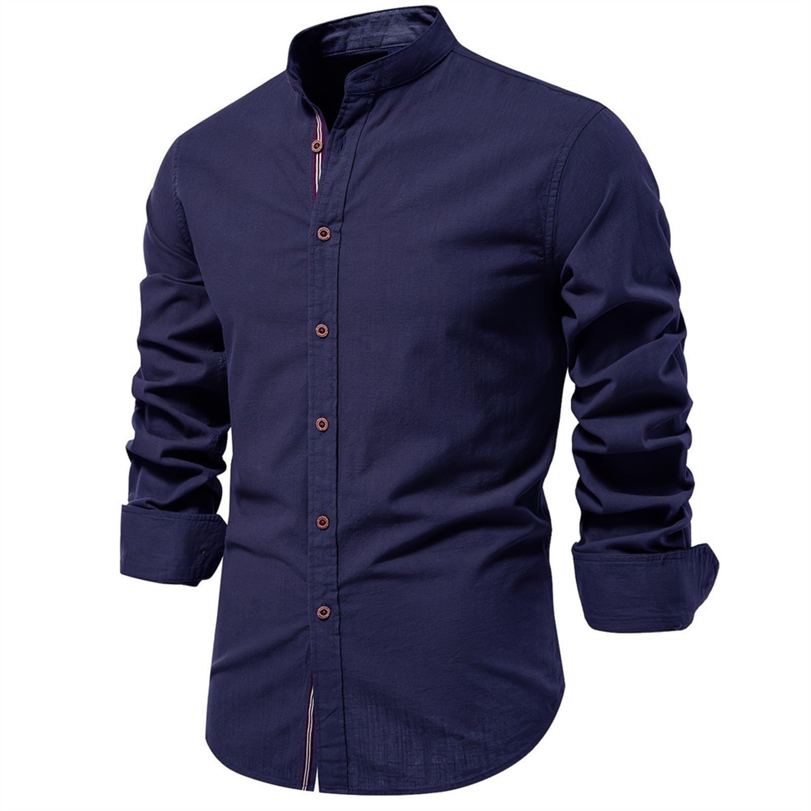 Chemise Homme Manches Longues- Blouse De Travail Col Mao Couleur Unie Décontractée Coupe Slim Chic Classique Confortable Passe-Partout d'affaires Haut Repassage Facile Automne Streetwear
