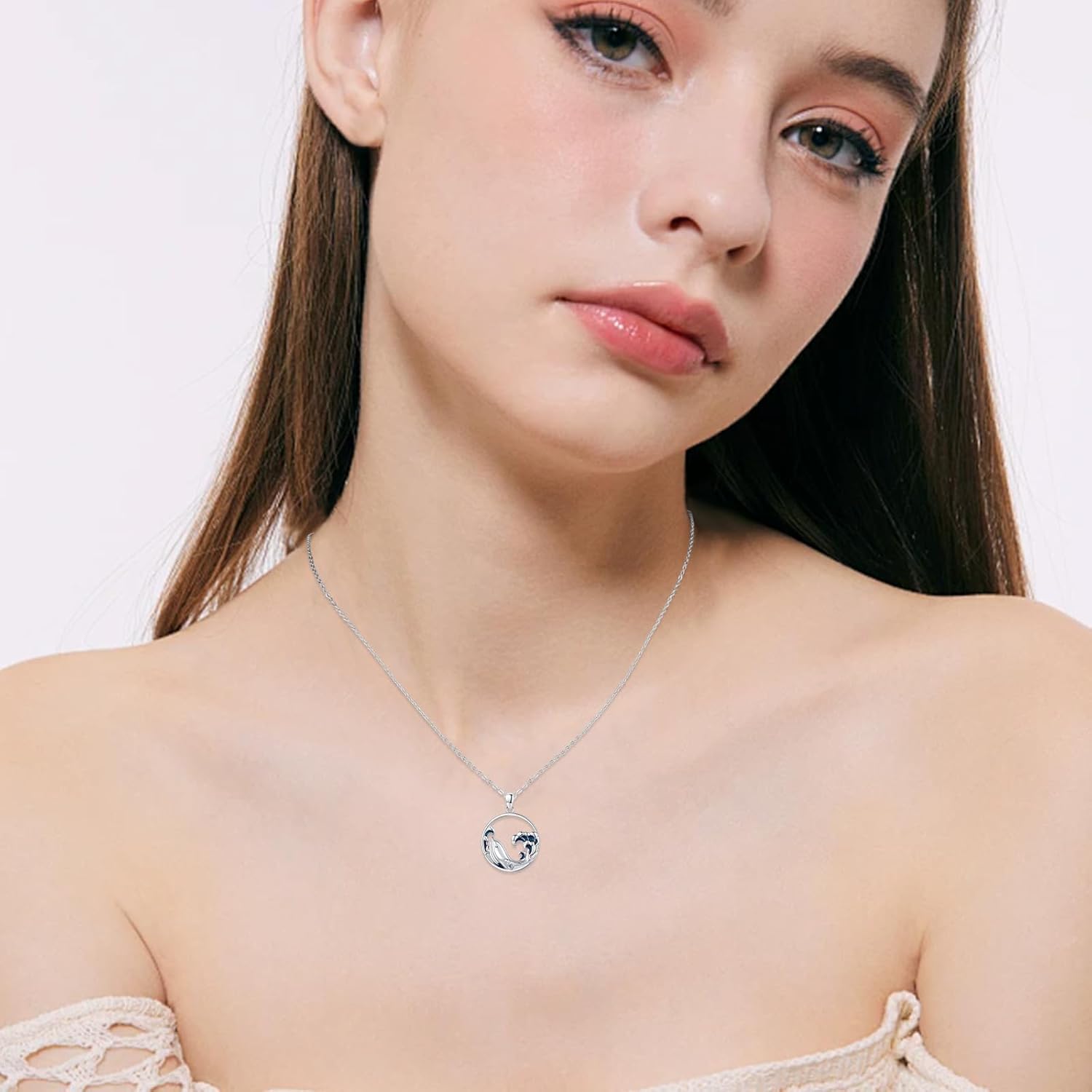 CUOKA MIRACLE Dolphin Wave Necklace for Women 925 Sterling Silver Dolphin Pendant Ocean Jewelry Gifts for Women on Birthday Mother's Day Anniversary Valentine's Day Christmas - Image 6