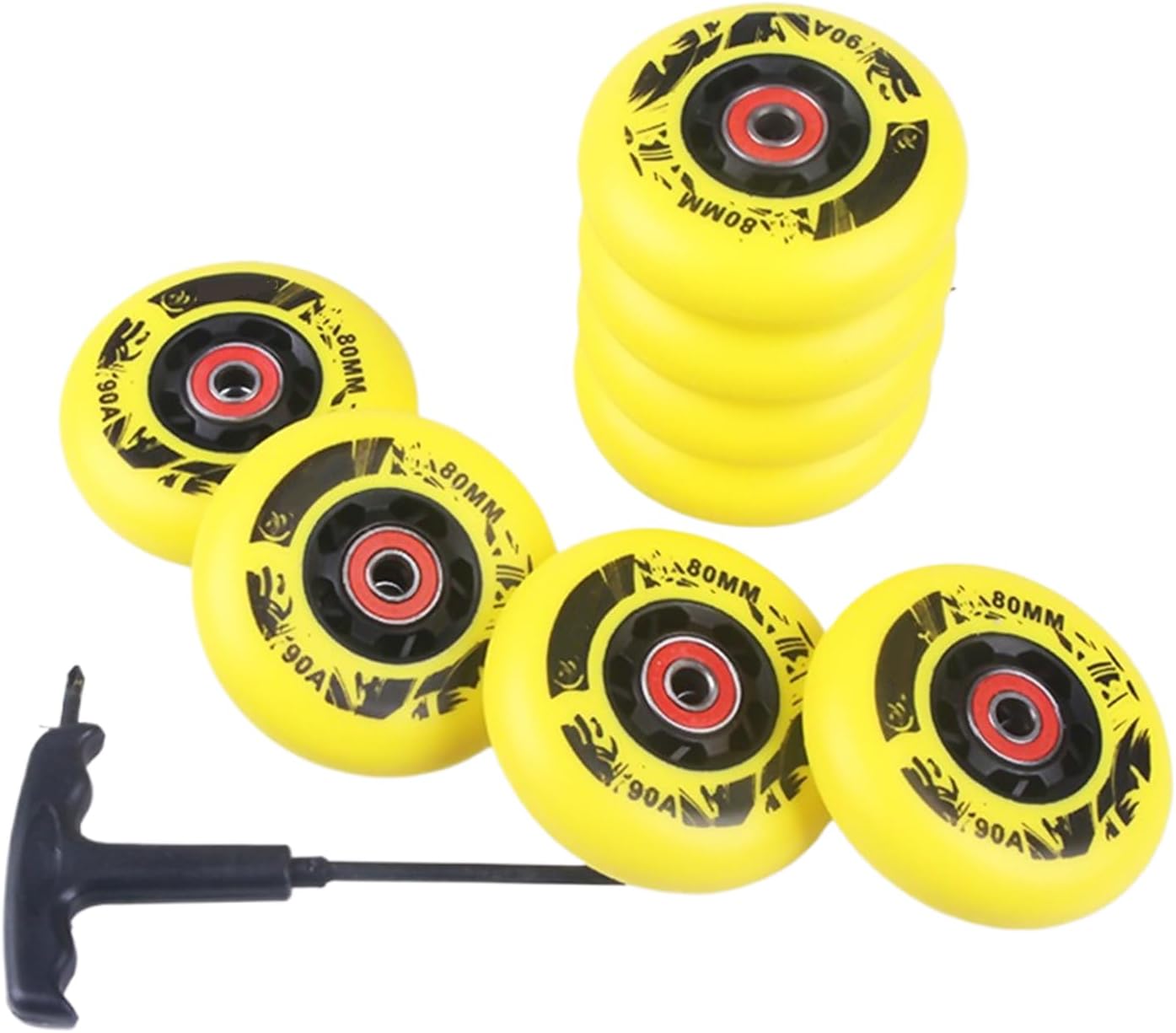90A Inline Skate Replacement Wheels with ABEC-9 Bearings72mm 76mm 80mm Inline Skates Wheels Indoor Outdoor Durability and Easy Installation (Yellow,80mm)