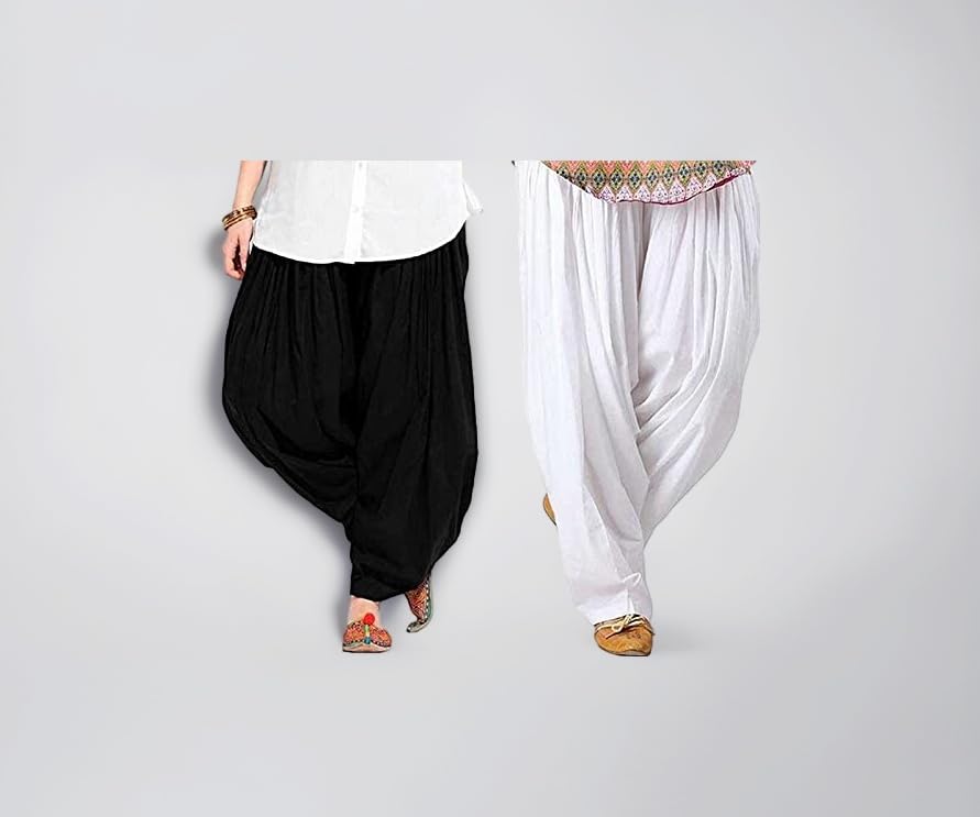 woman's plain cotton patiala salwar combo of 2 (free size) patiala || patiyala || patiala pants || cotton patiala || patiala combo (multicolour)