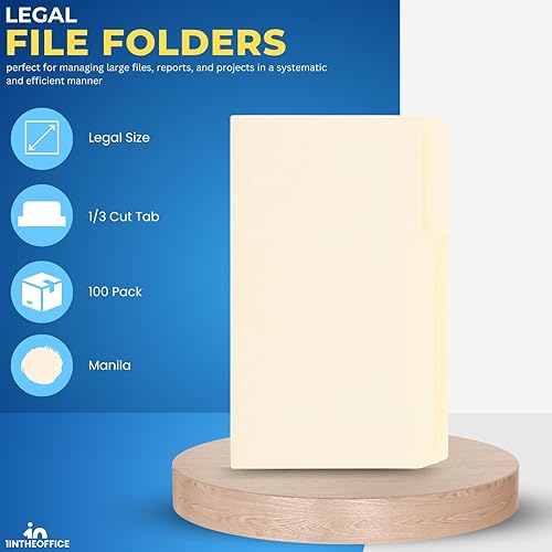Miniatura 2 de 1InTheOffice Carpeta de archivos legal, carpetas de archivos tamaño legal, carpeta de archivos surtida de 13 pestañas, Manila, paquete de 100