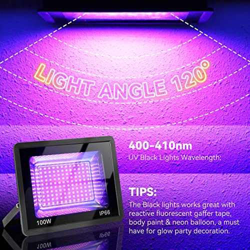 Roleadro Black Light 2 Pack Uv Flood Light, 100W Led Black Lights Indoor Outdoor Ip66 Waterproof Stage Light For Glow Party, Halloween Black Lights Glow In Dark Party Supplier #TOP2