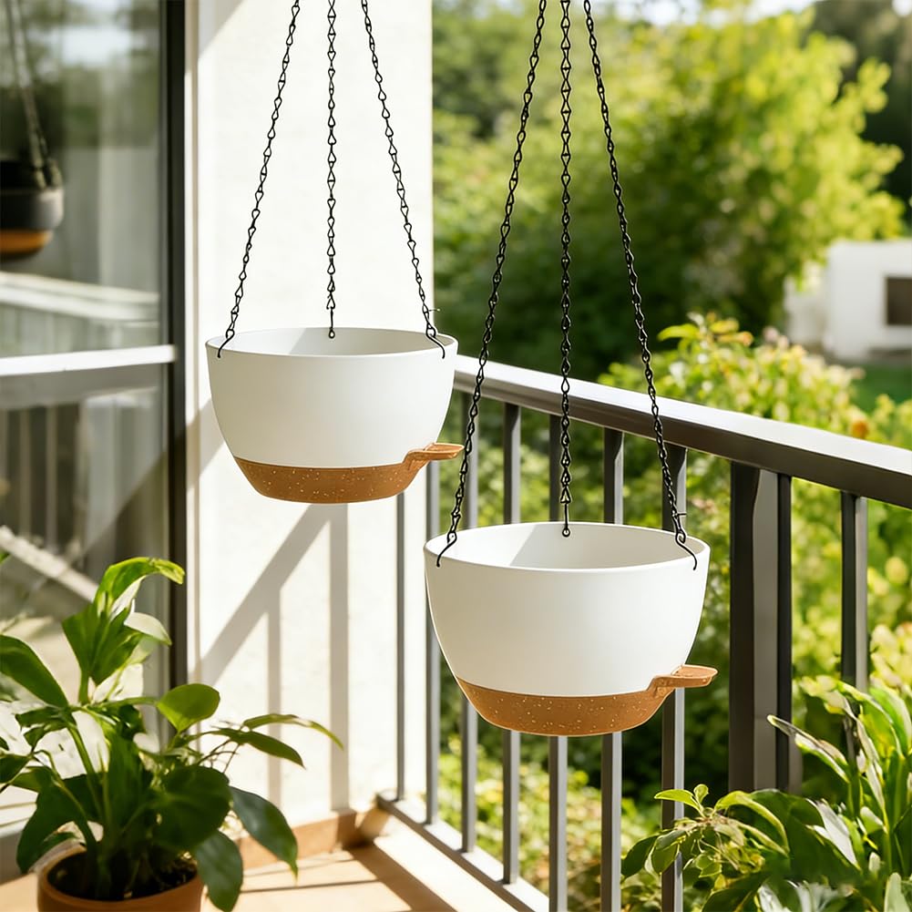 FARYODI Jardinières suspendues auto-arrosantes, 3 pièces, blanches | Pot de fleurs suspendu 25 cm, avec drainage pour balcon, salon, cuisine, jardin