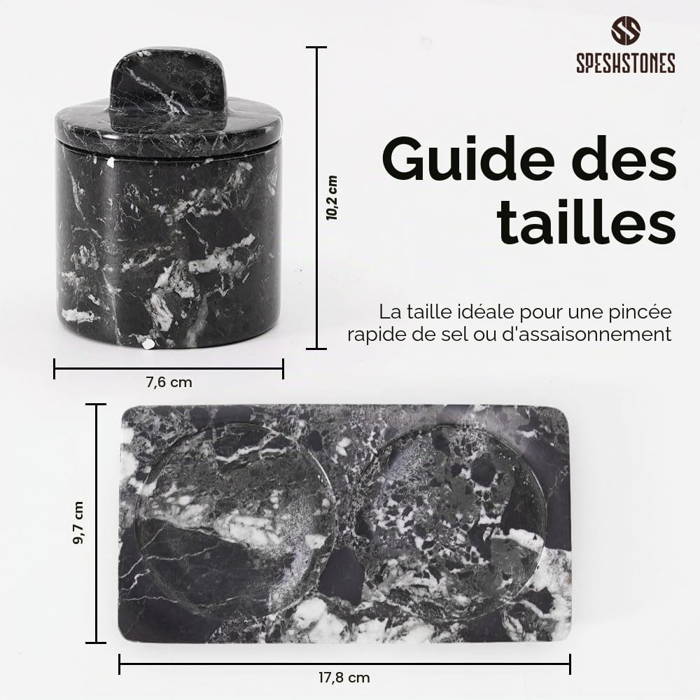 SPESHSTONES Salières avec couvercle et plateau 3” pouces – Contenants à sel faits à la main pour comptoir – Pot à sel avec couvercle pour table de cuisine