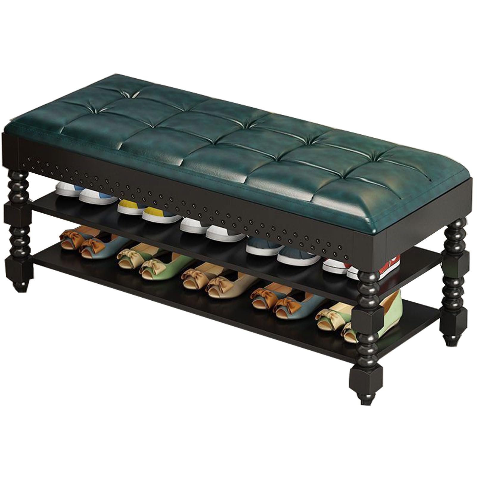 Étagère à chaussures d'entrée avec assise élégante en cuir souple matelassé