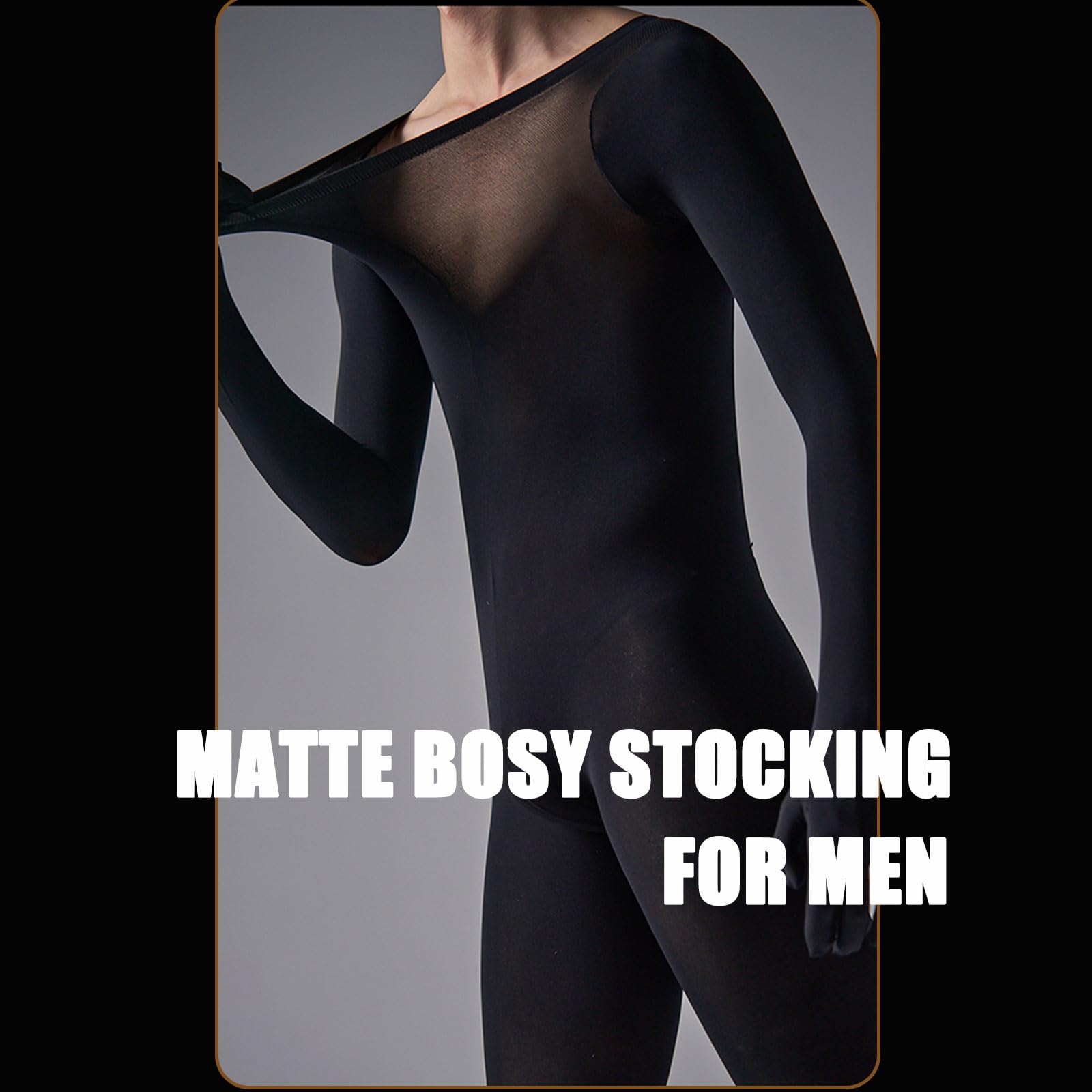 HTRUIYATY Combinaison Homme Bodystocking Ouvert Sexy Bodysuit Manches Longues Pantyhose Lingeries Jumpsuit for Men 120 DEN