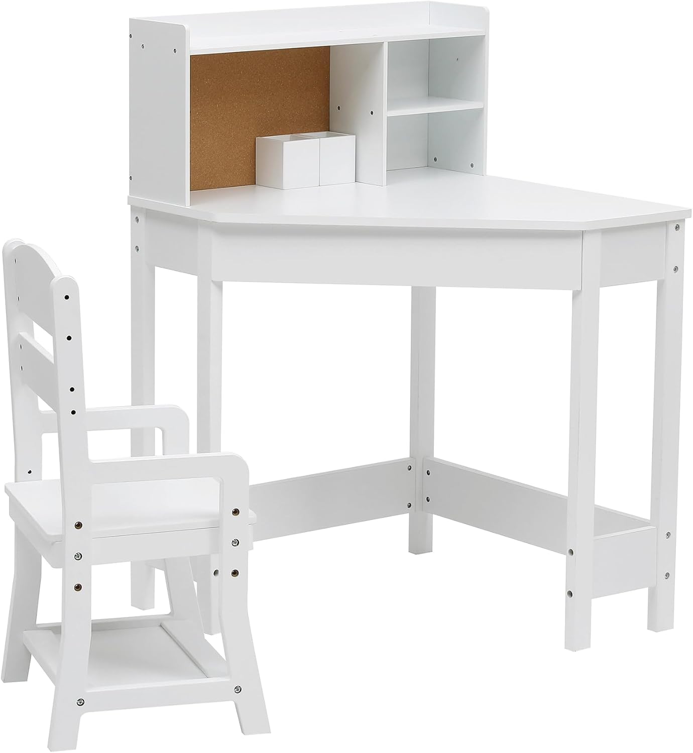 Garvee Kids Corner Desk, Desk and Chair Set for Children, L Shape Kids Study Table for Boys and Girls 3-8, White