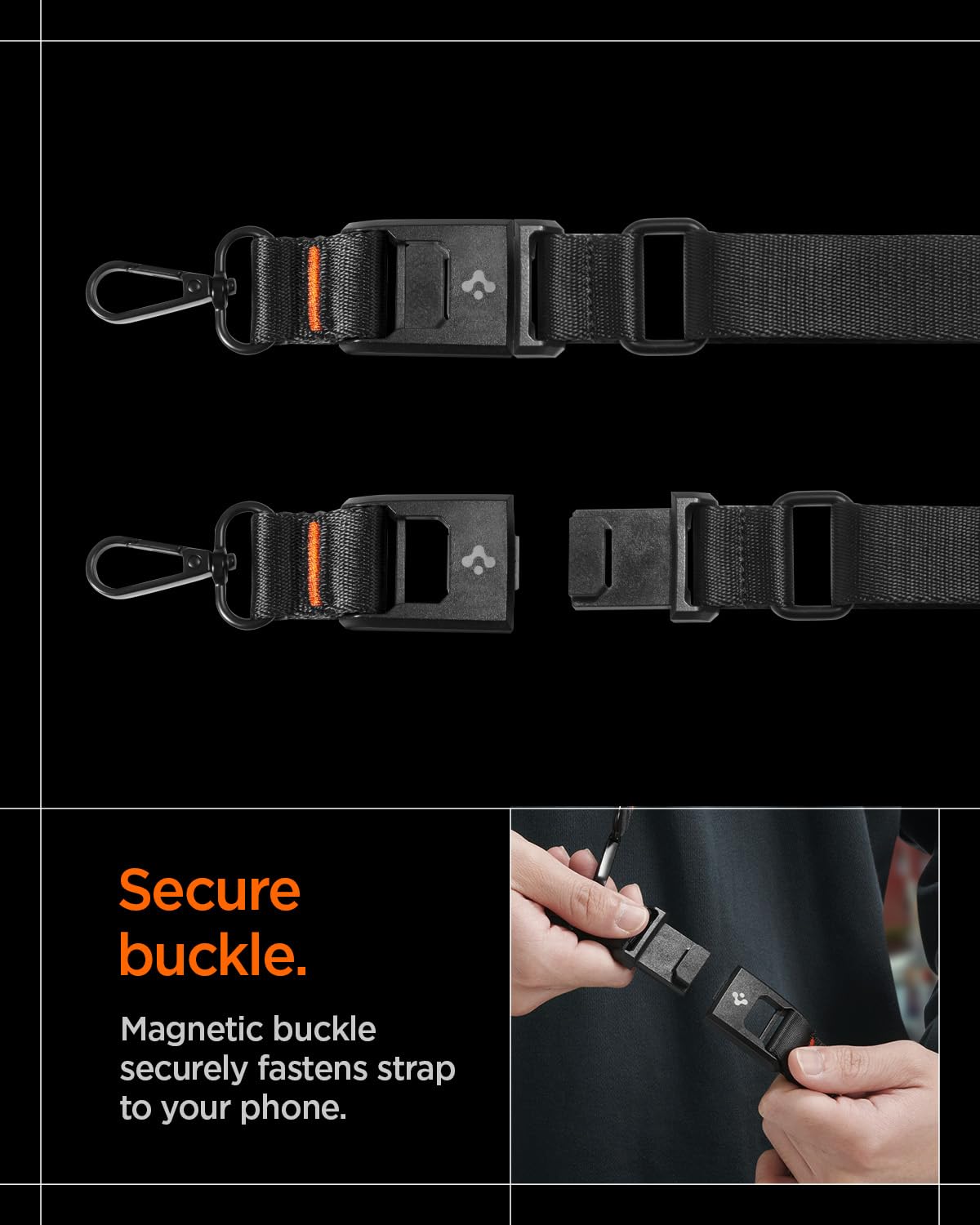 Spigen DA30M [Lanyard Magnetico 2-in-1 Staccabile] con Stile MOLLE – Compatibilità Universale, Tracolla e Cinturino da Polso Regolabili, Design Sicuro e Antifurto - Nero