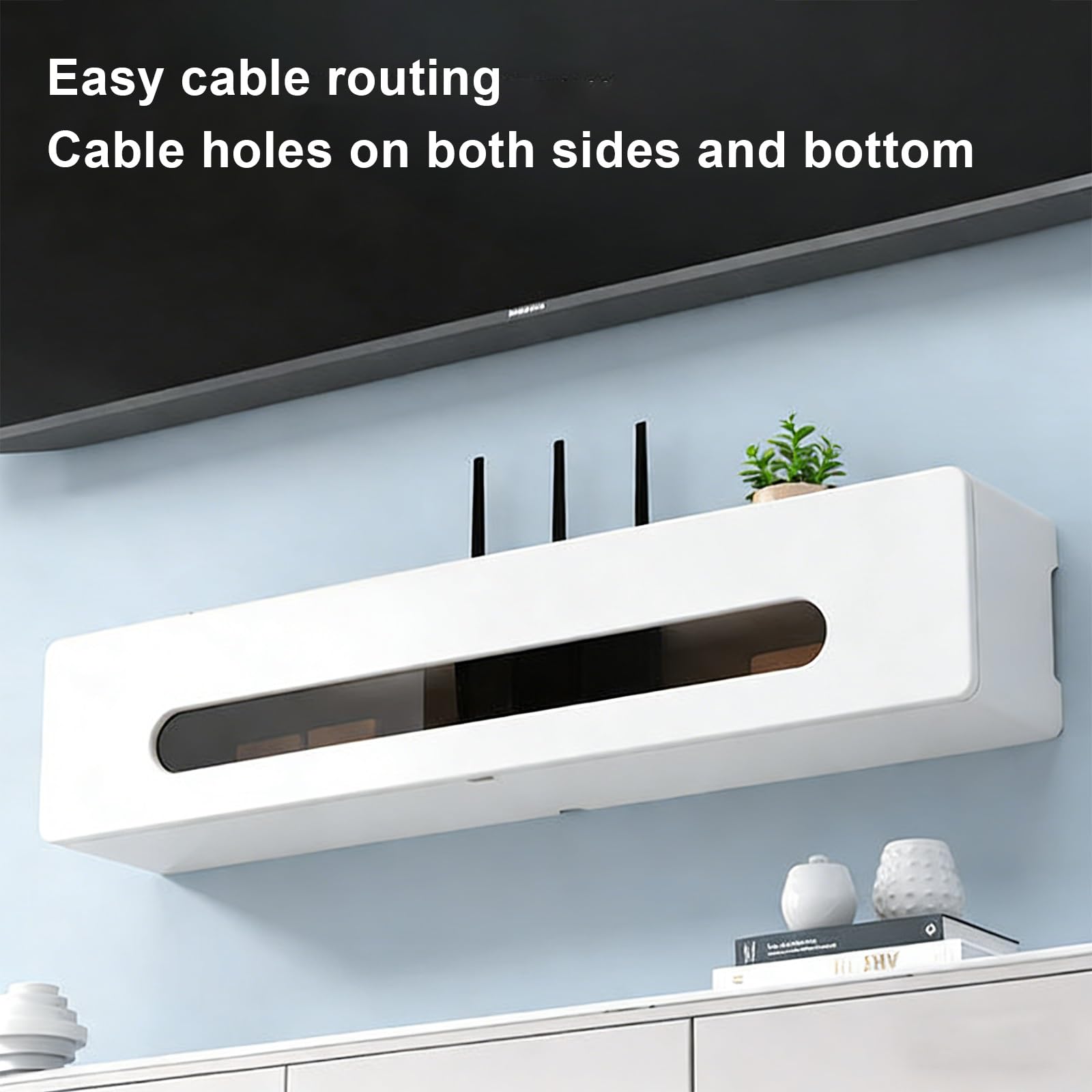 Scatola da parete per router WiFi, portaoggetti nascosto per decoder TV, router e cavo di alimentazione, supporto decorativo da parete perfetto per casa e ufficio (C 80 x 13 x 20 cm)