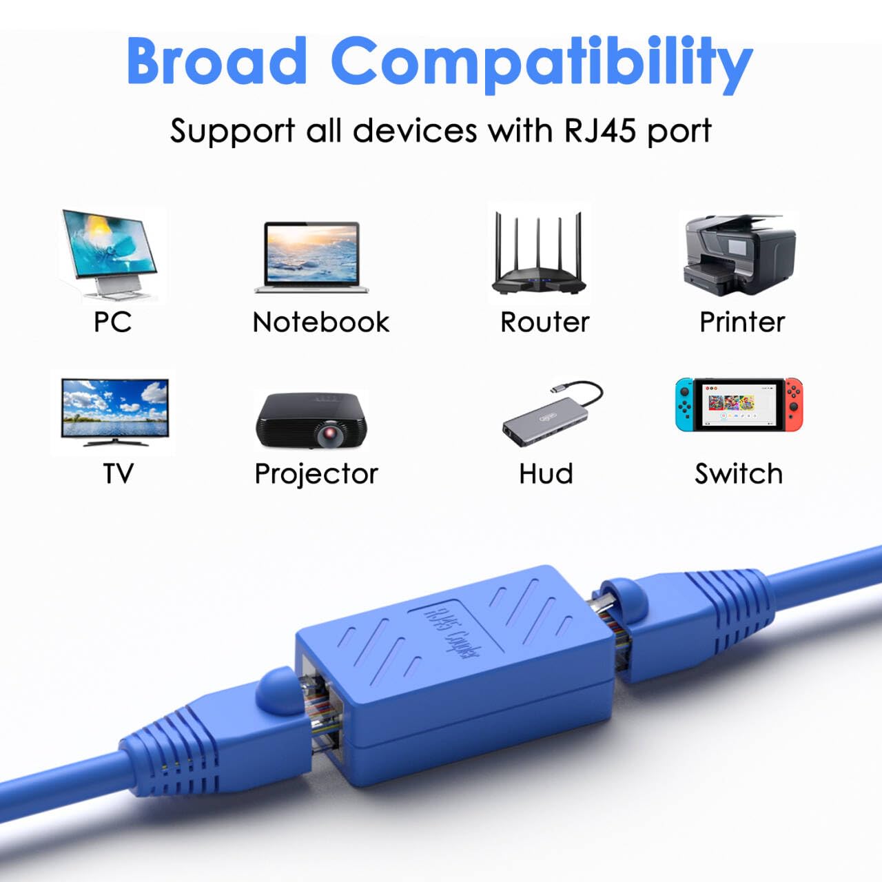 Dingsun RJ45-Kupplung, Ethernet-Verlängerung, Inline-Koppler, Buchse auf Buchse, Ethernet-Koppler für Cat7/Cat6/Cat5/Cat5e, Ethernet-Kabel-Verlängerungsadapter (RJ45, 20 Stück, blau), 20 Stück