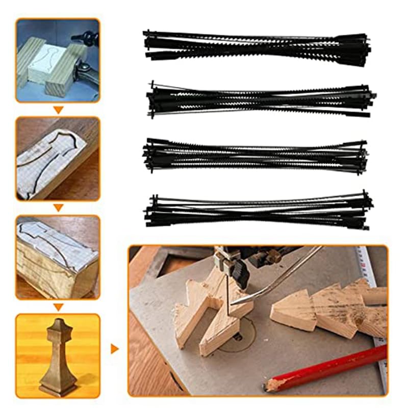 48PCS 5 Inch Scroll Saw Blade Pin End Replacement Blades Woodworking Tool for Wood Metal, Black