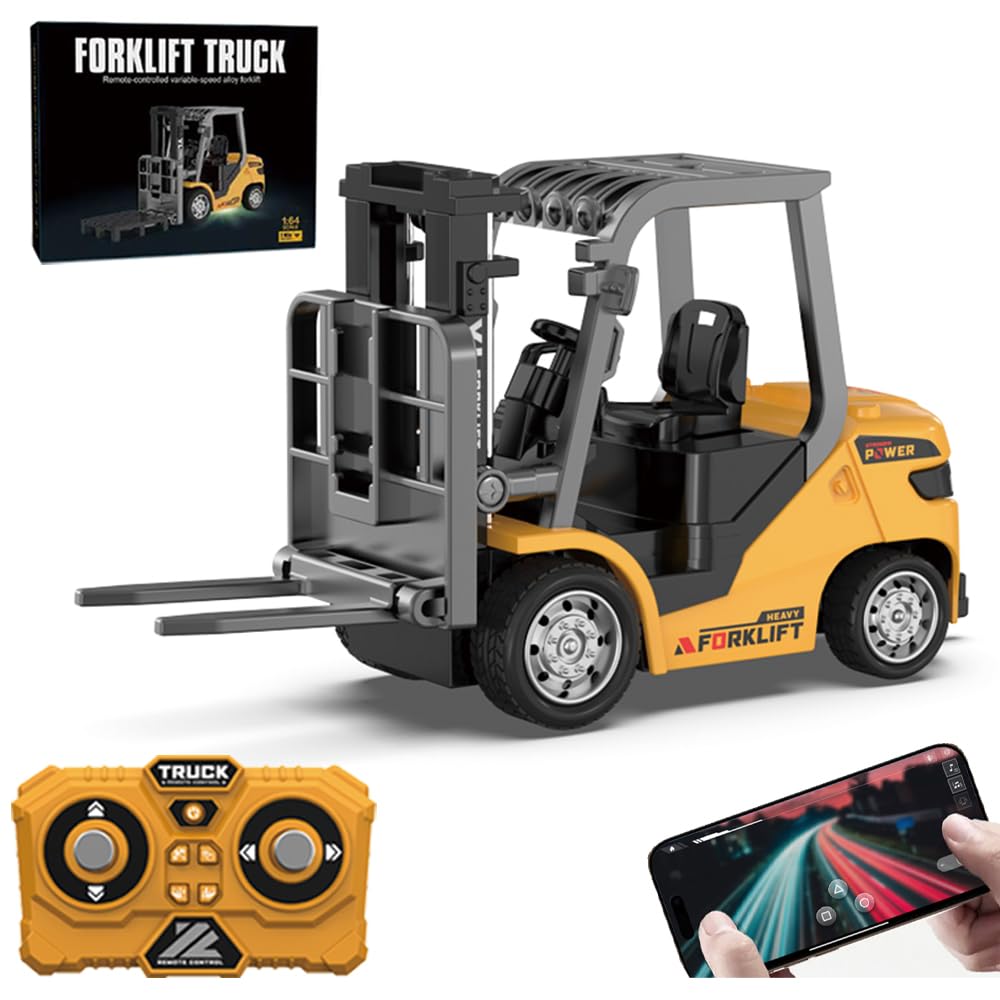 X-Verse RC Forklift Truck 1:64 Mini RC Forklift with Loading Hook, Forks and Paddle 2.4GHz Mini Forklift with Sound and Light Gift