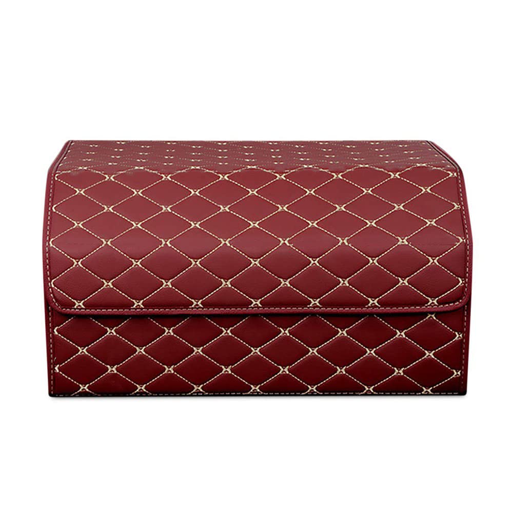 DPROT Leather Car Boot Organizers Storage Box, for Proton X50 GMC Ya Kun Saab 9-5 Saab 9-3 Folding Organiser Container Tidy Organization Accessories,Wineredstyle