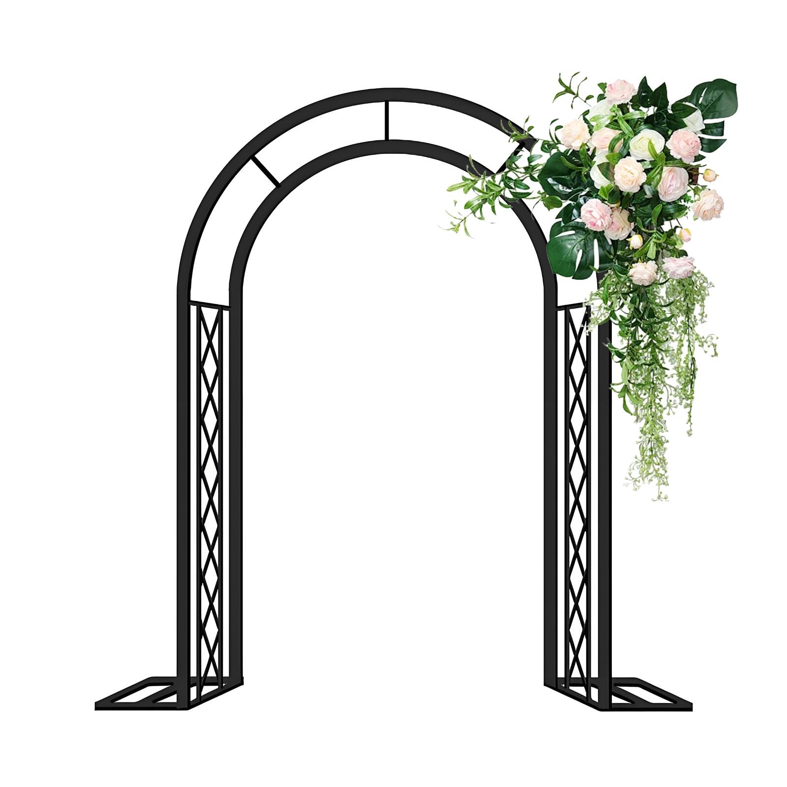 Arco da giardino in metallo robusto resistente alle intemperie supporto per rose galvanizzato con base per decorazione di nozze 2,2 m finitura nera resistente alla ruggine.
