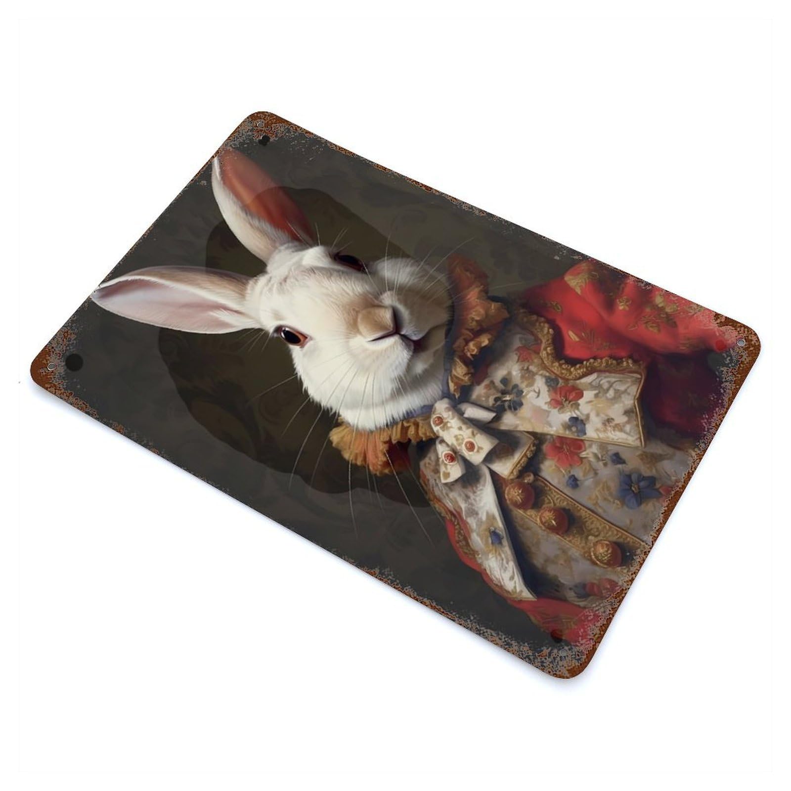 Rabbit Royal Aged Metal Wall Plaque 11.8"x7.9", Industrial Home Decor for Pub, Kitchen And Man Cave Decor