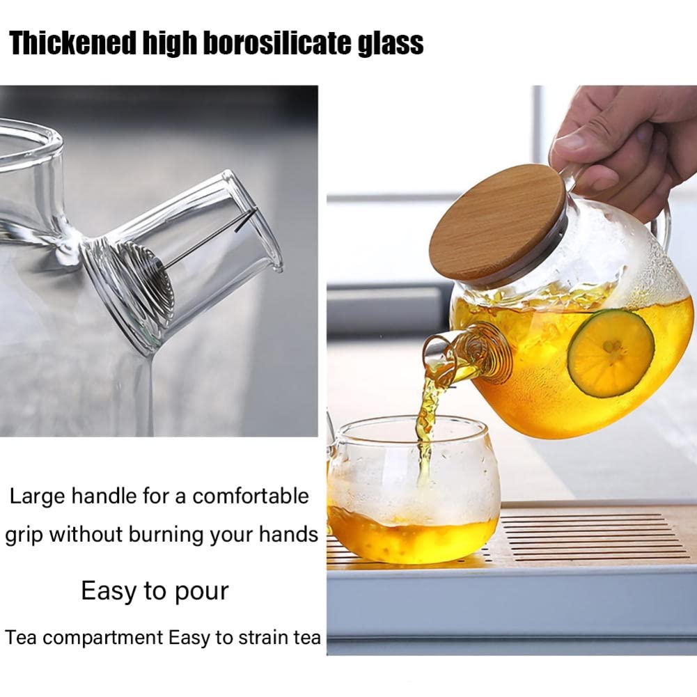Distributore di Bevande in Vetro, Distributore di Bevande in Vetro Borosilicato, Bollitore per Bevande Fredde, Limonata E Succhi di Frutta, Coperchio in bambù, 60 Oz