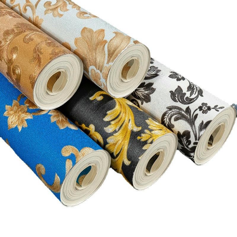Papier peint imperméable bleu à motif floral classique épais - 6