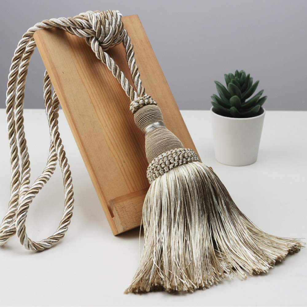 Lot de 2 embrasses de Rideaux à Pompons, décoration d'intérieur, Boucle, Corde, Boules suspendues pour Salon, Chambre à Coucher, Accessoires, doré,Beige