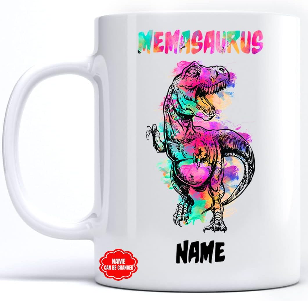 Personalized Coffee Cup Mema Saurus Mug Mothers Day Birthday Chrismas Sublimation Blank Ceramic Mug White