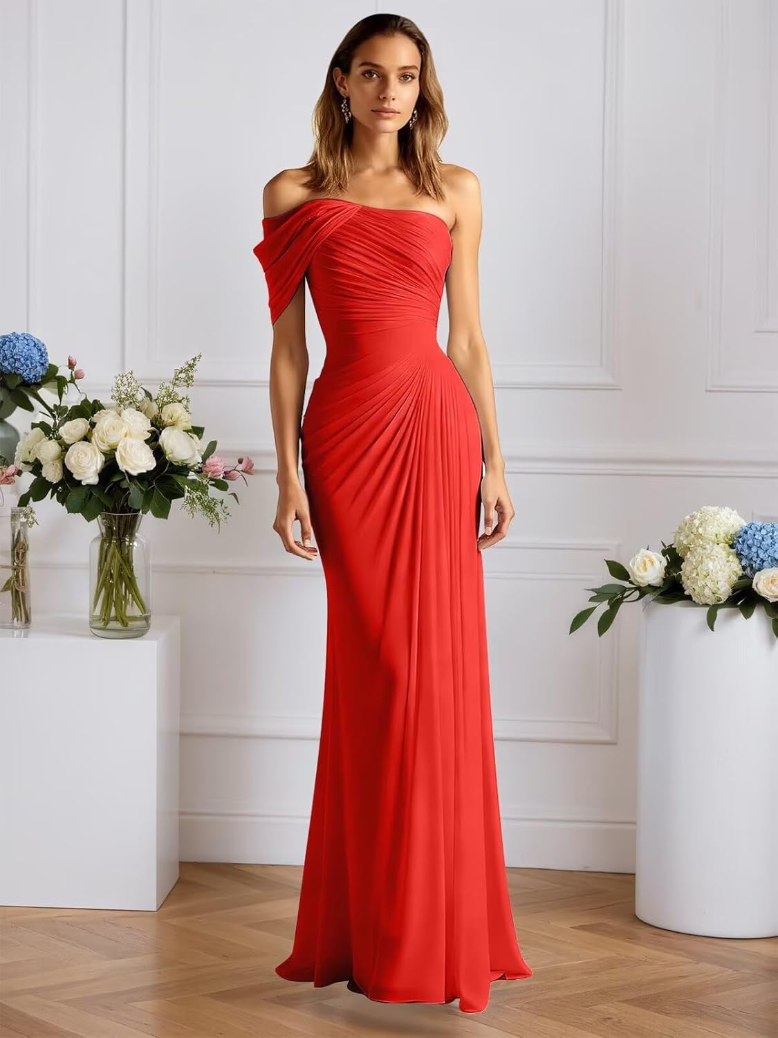 Chiffon Bridesmaid Dresses Long for Women Mermaid Formal Dress One Shoulder Pleated Wedding Guest Gowns - Image 5