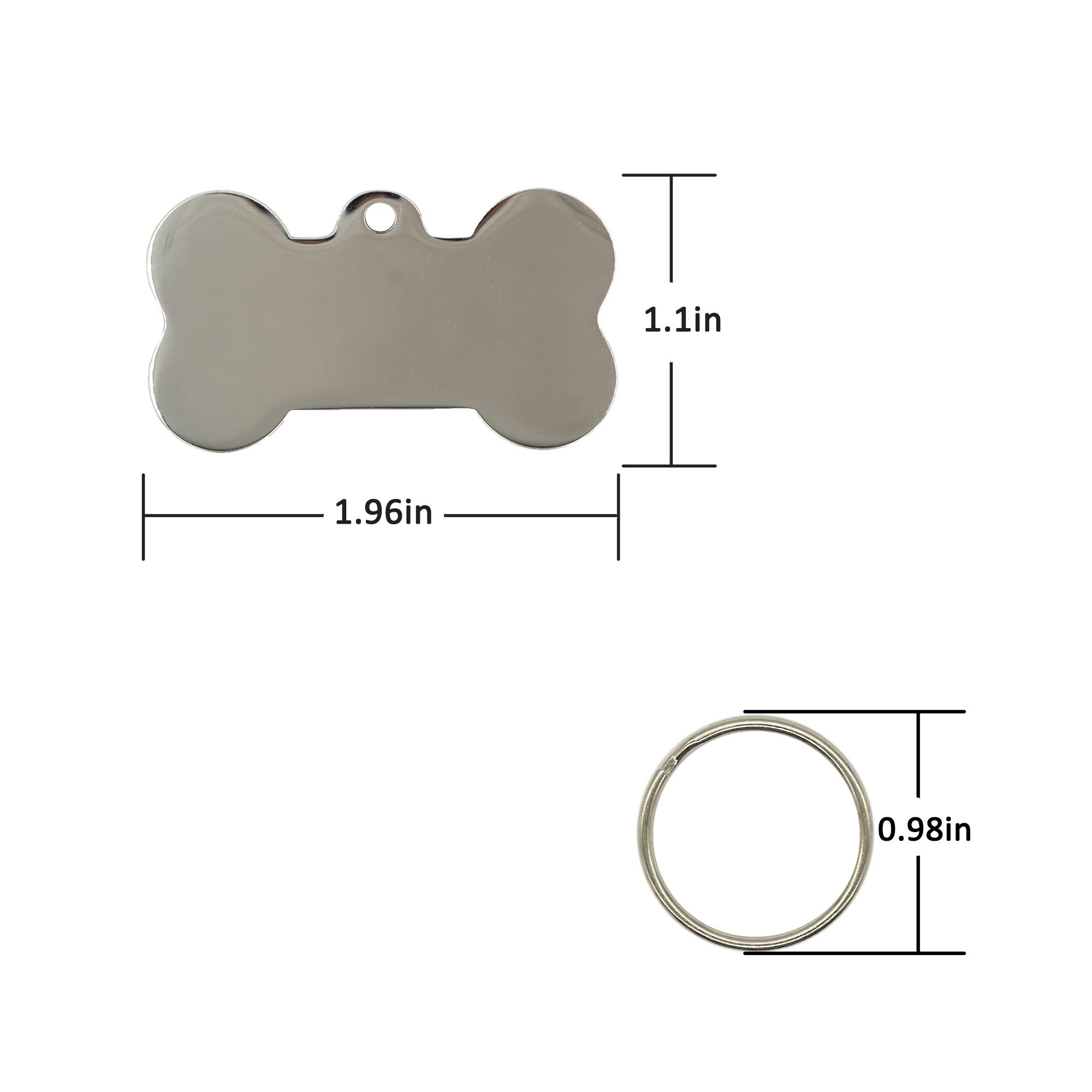 StayMax Stainless Steel Blank Bone Shape Dog Tags Stamping Blanks with Key Rings 10 Pack