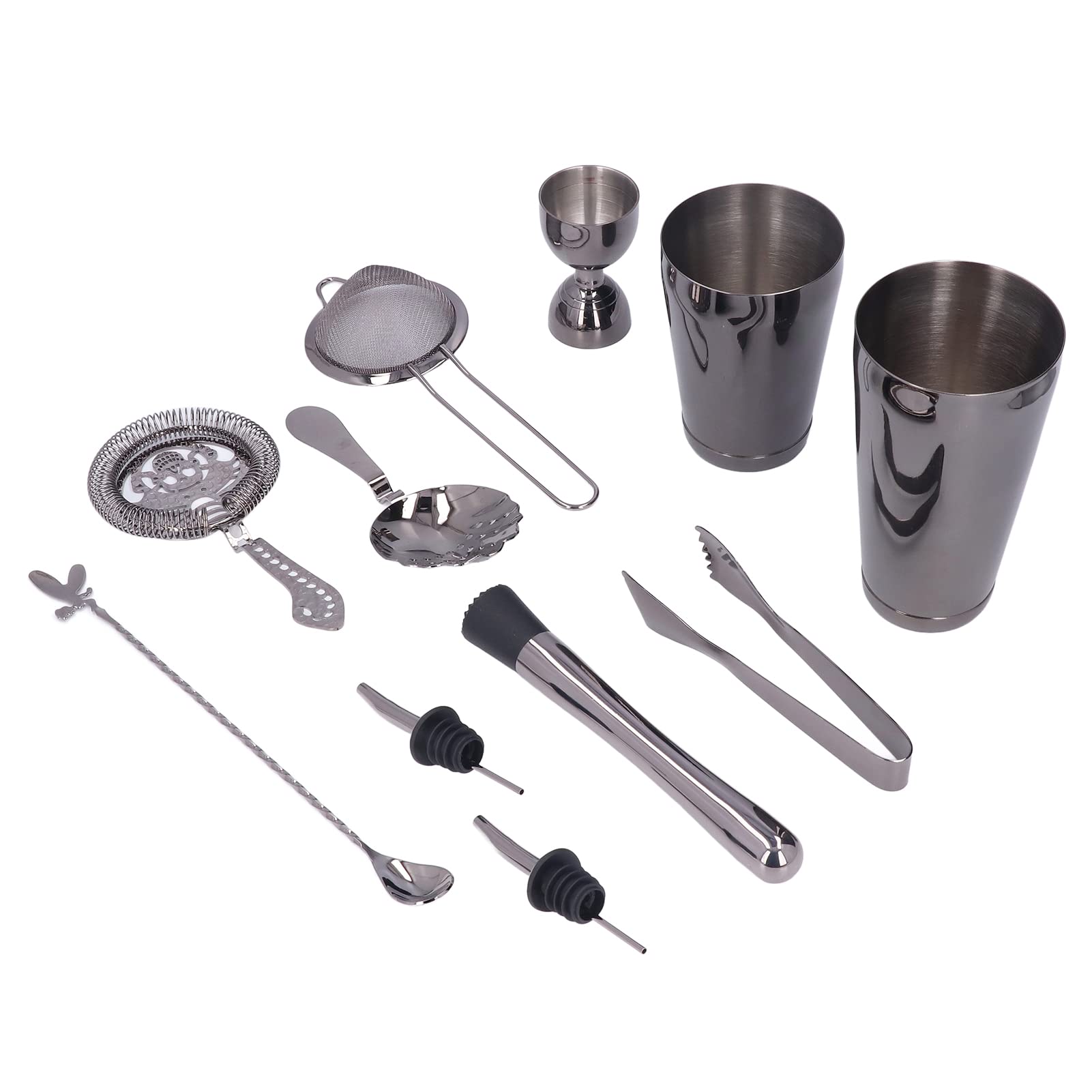 Juego de Coctelera de Acero Inoxidable, Equipo Mezclador de Bebidas de para Bar Casero, 11 Uds. (Plata Negro)