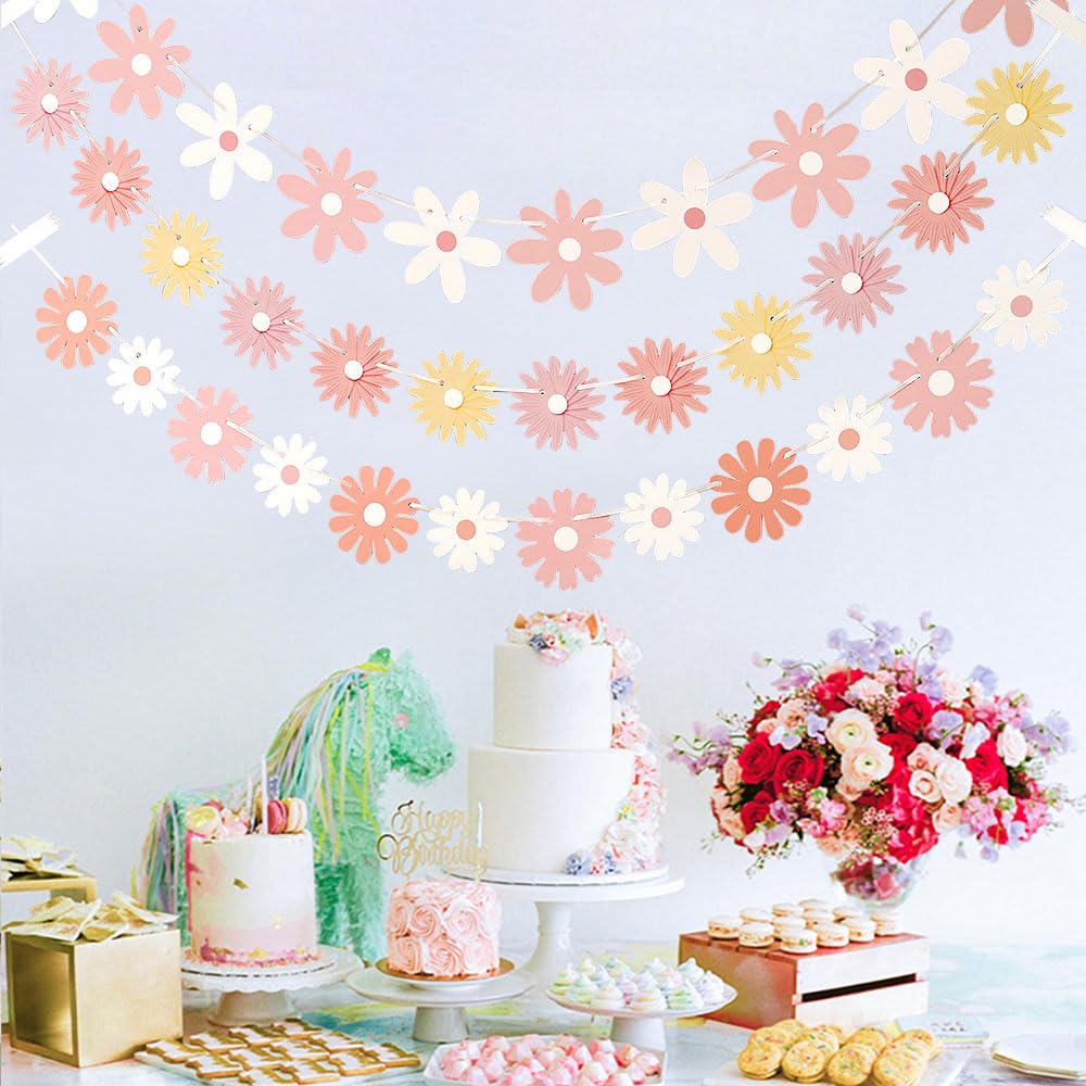 Banner De Fiesta De Margaritas Bohemias: Guirnalda Floral Con Flores De Papel Blanco Para Cumpleaños De Niñas, Baby Shower, Primavera O Decoración De Celebración Al Aire Libre
