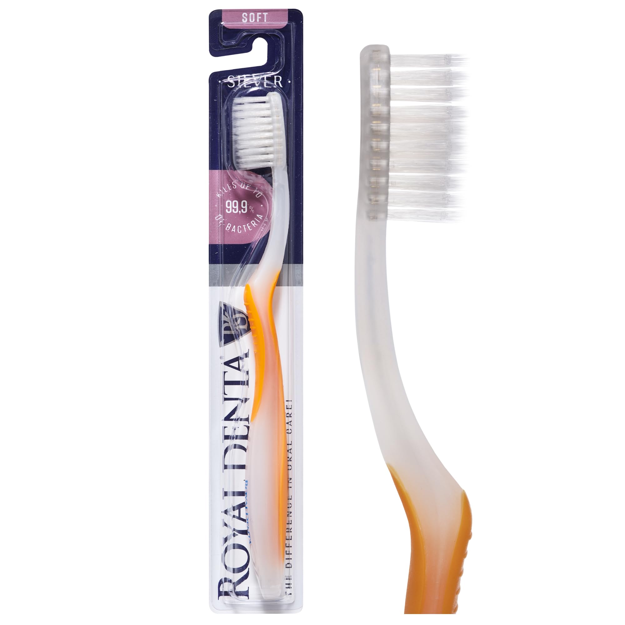 Soft Toothbrush for Adults, Dual Length Soft Bristles for Sensitive Teeth & Gums, Silver Infused Manual Toothbrush for Whitening, Flossing and Braces, Ergonomic Grip Handle (Yellow)