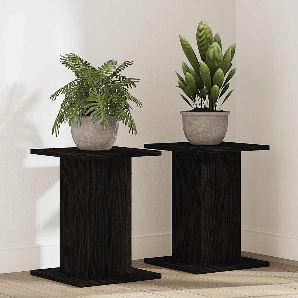 Soporte para plantas, 2 unidades, aspecto de roble negro, material de madera, 30 x 30 x 40 cm, soporte para plantas para salón, terraza, jardín, soporte estable para interior y exterior