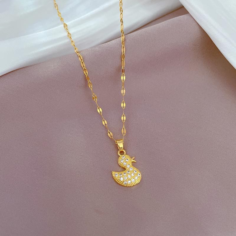 Cute Duck Cubic Zirconia Pendant Necklace for Women Stainless Steel Crystal Delicate Animal Choker Adjustable Chain Simple Dainty Necklaces Fashion Jewelry for Girlfriend Mom Animal Lovers - Image 5