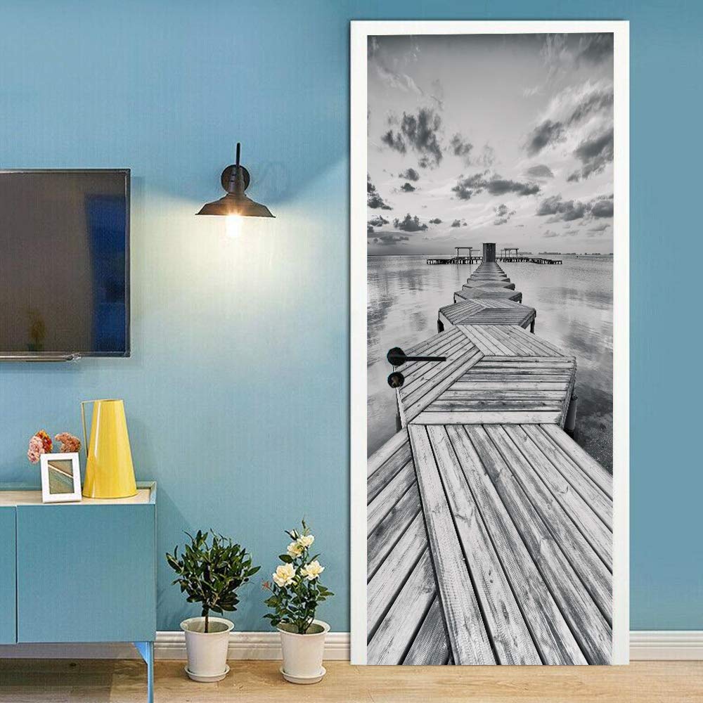 Sticker de porte mer trompe l'oeil pour créer une vue océan vintage dans votre salon