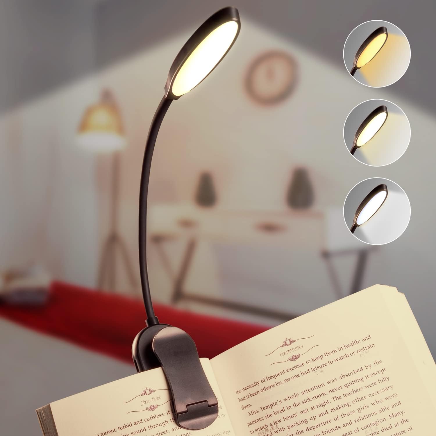 owwasd Book Light, 10LED Reading Light 3 EyeProtecting Modes Book Lamp