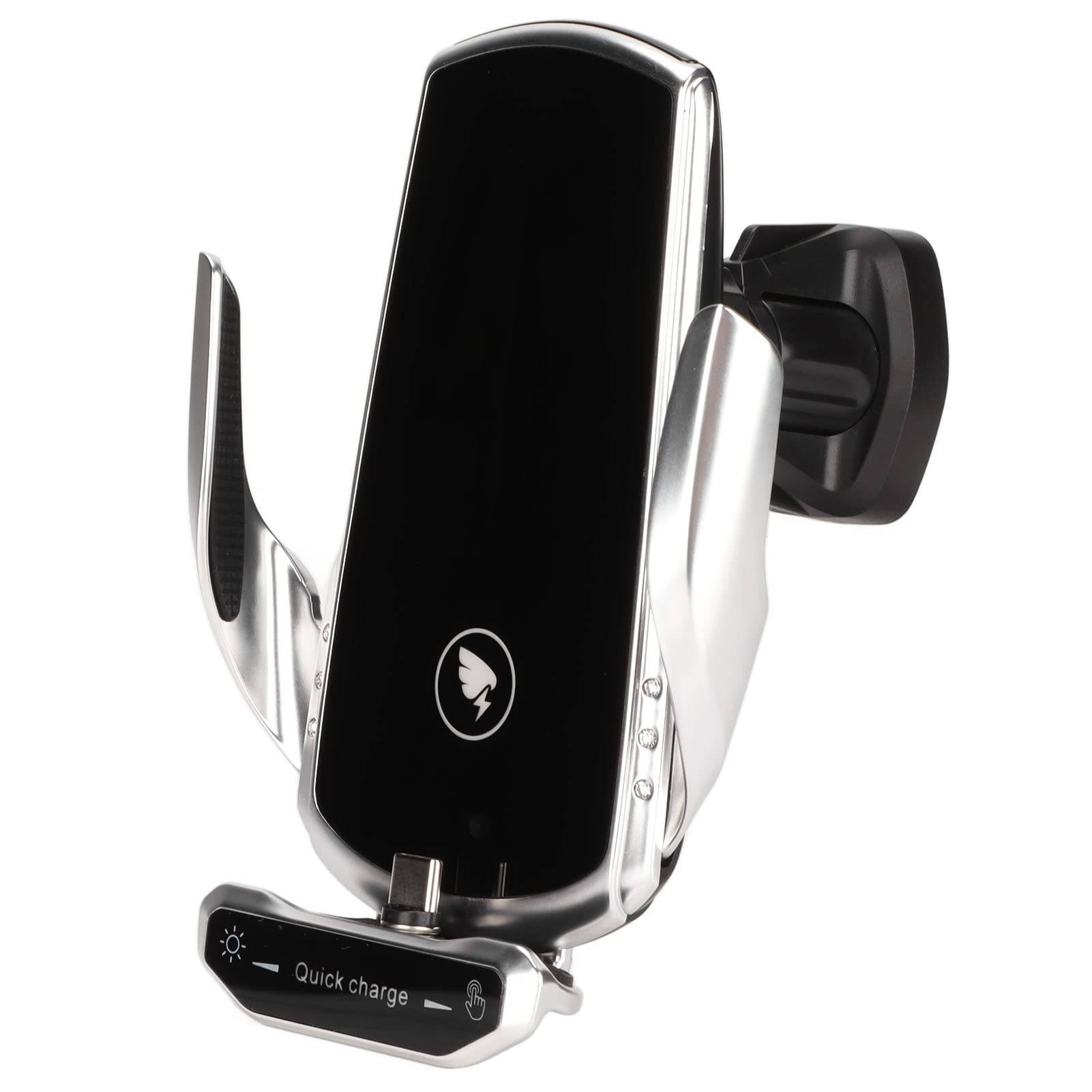Cryfokt Caricabatteria da Auto Wireless da 15 W con Ricarica Rapida Smart Sensing per Supporto da Auto con Rotazione a 360° Argento (SILVER)