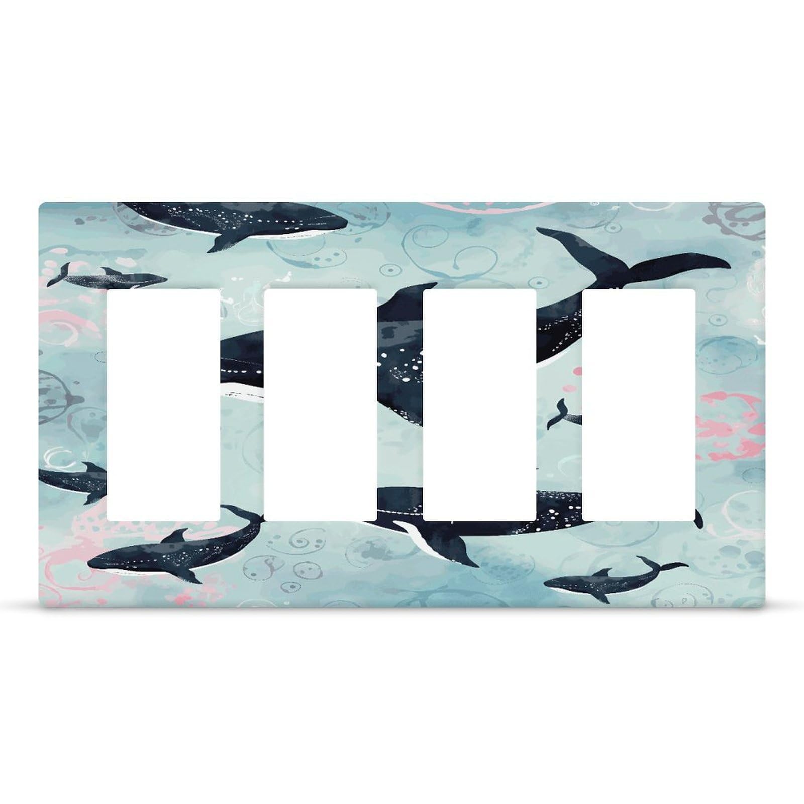 Whale Wall Plate Cover Unbreakable Thermoplastic Faceplate Cover Receptacle Outlet Covers Rocker Light Switch Covers 4-Gang Hidden Screw Face Plate for House 8.3x 4.7