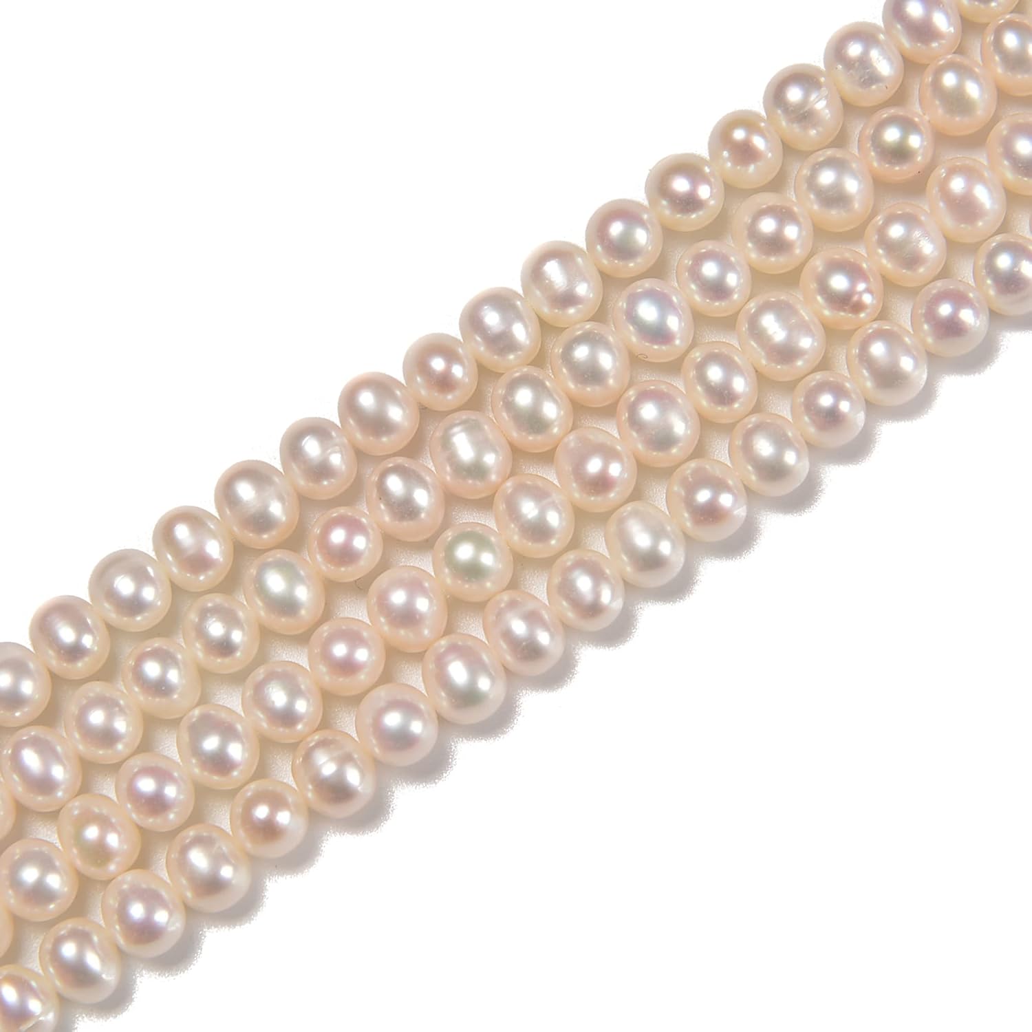 JM Design Fresh Water Pearl White Ringed Potato Round Beads Size 12-15mm 15.5'' Strand for Jewelry Making