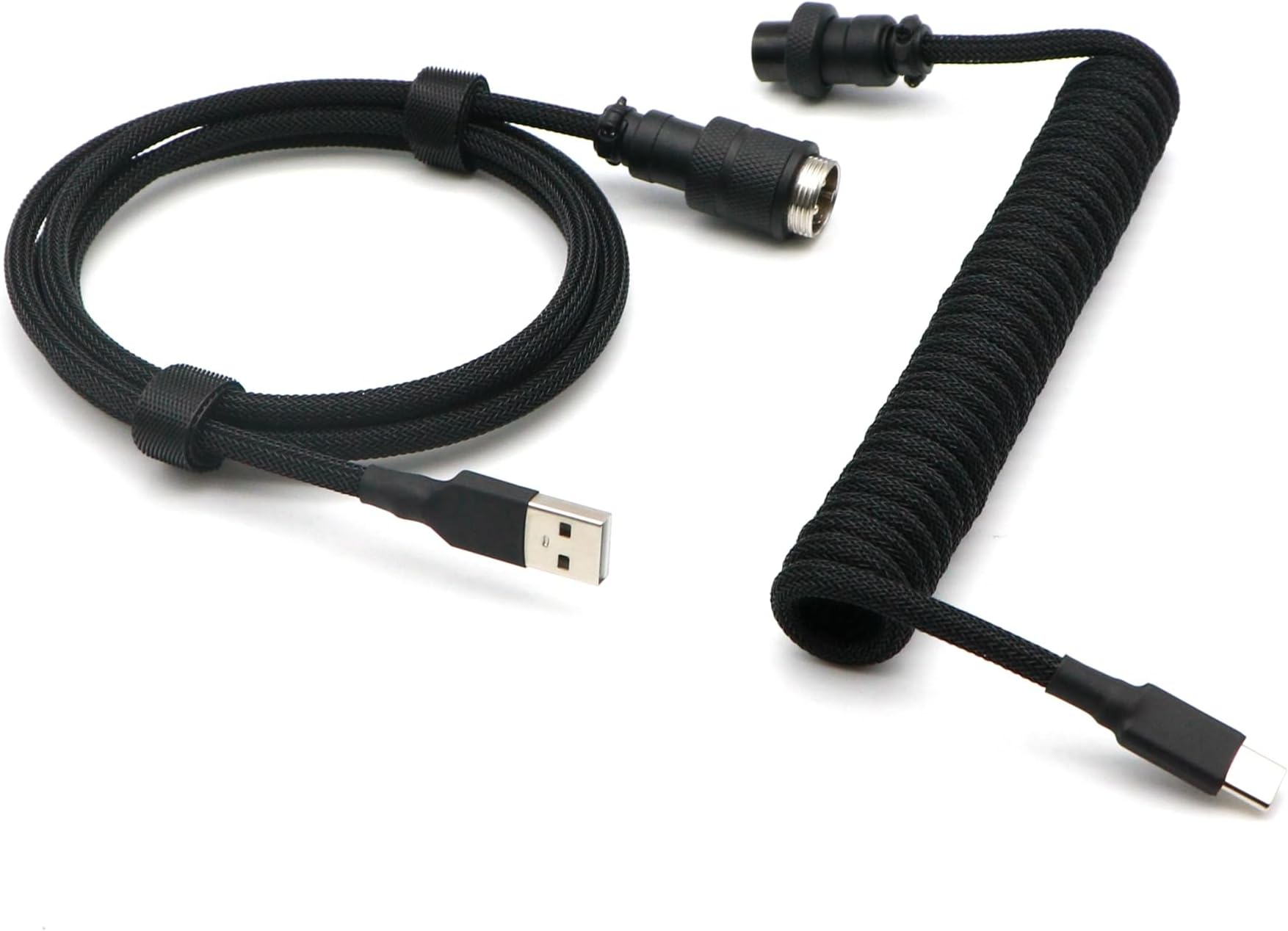 Pro Coiled Keyboard Cable, Double-Sleeved Mechanical Keyboard Cable with 5Pin GX16 Aviator, 1.2m USB A to USB Type C (Black)