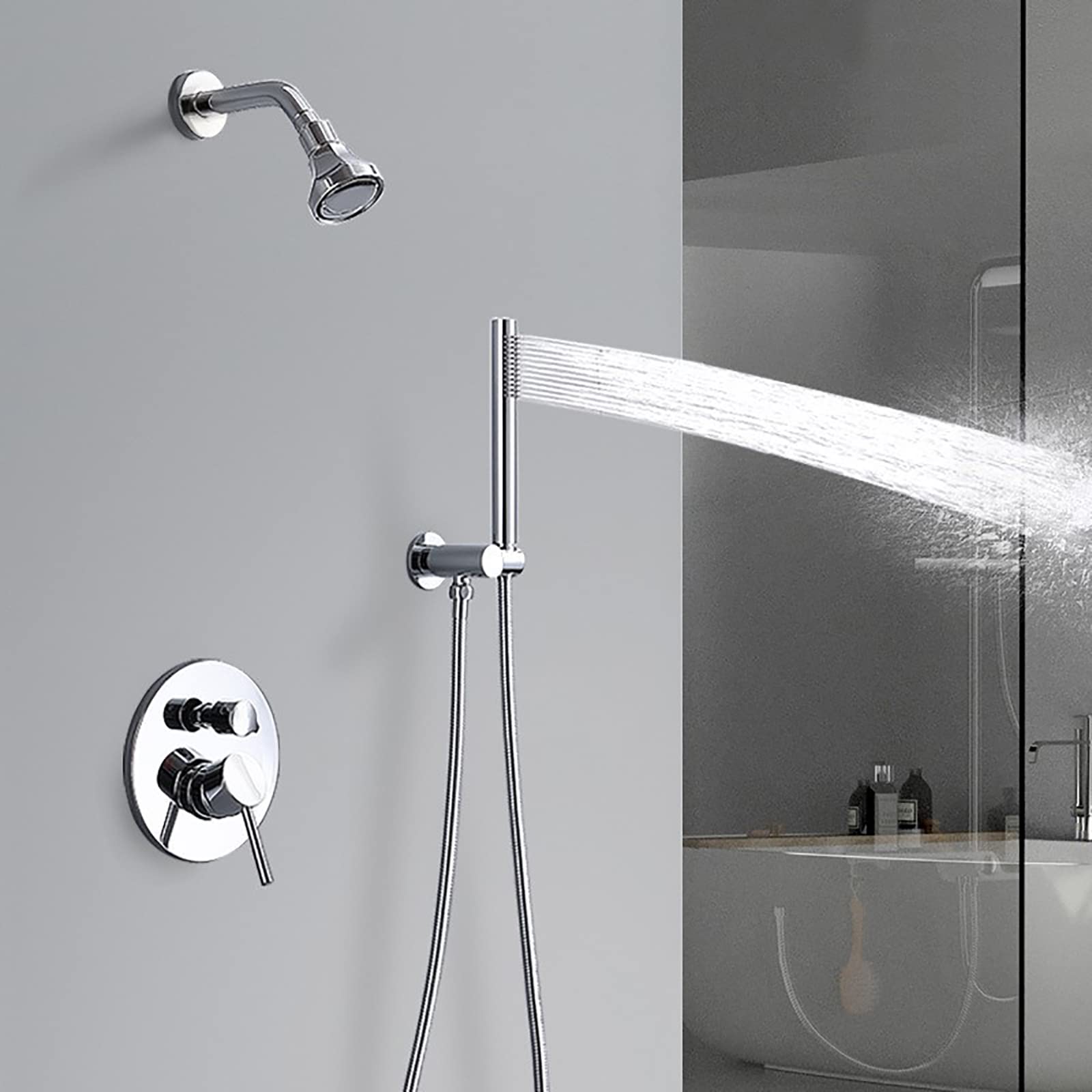 Doccia, Set di rubinetti Doccia Set Combo con Doccia Montato a Parete da 2,6 Pollici Set Combinato con Doccia con Doccia Portatile, Supporto per Doccia, Tubo Doccia (Chrome A)