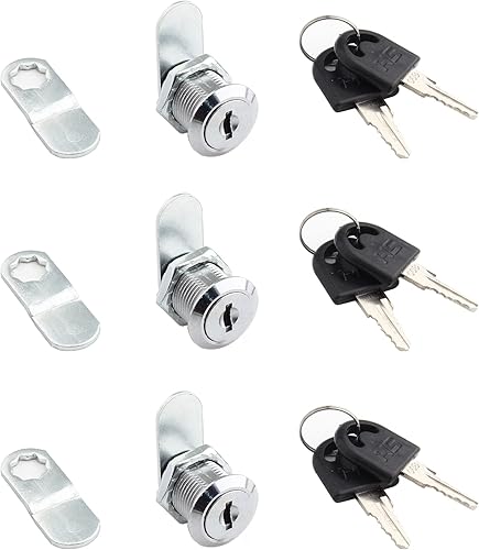 Miniatura 7 de Paquete de 3 cerraduras de leva para gabinete, 34 pulgadas con llaves, cilindro de repuesto con acabado cromado para RV, cerradura de cajón segura