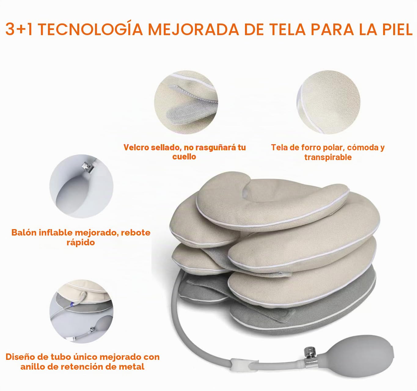 Collarín Cervical Inflable, Dispositivo de Tracción Cervical Ajustable con Sistema de Soporte de Mentón 3+1, Collar Ortopédico para Dolor Cervical y Almohada Cervical de Descompresión