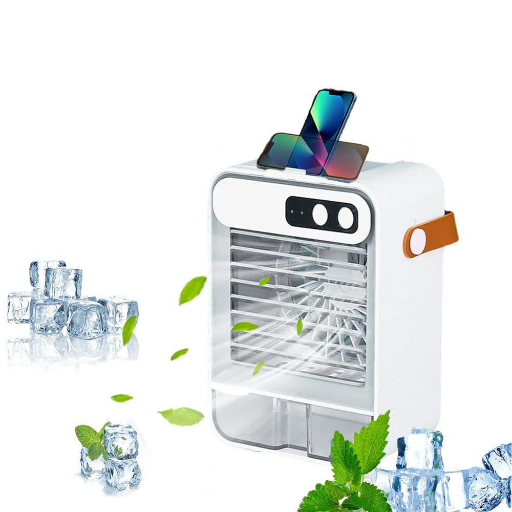 Goodern 4 in 1 Portable Air Conditioner Fan,3 Wind Speeds,250ml Air Humidifier with Ice Tray,Personal Quiet Cooling Fan,Air Cooler,USB Mini Air Cooler Fan for Small Room,Office, Dorm,Desktop-White