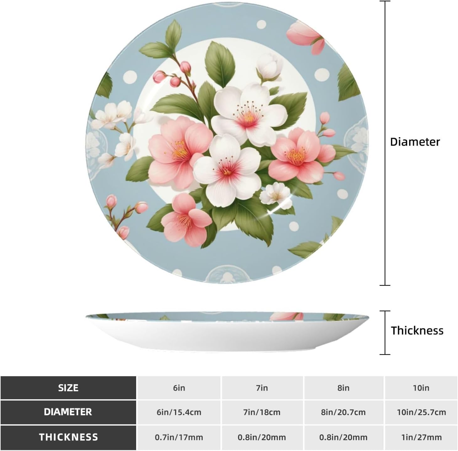 Cherry-Blossoms-Peach-Floral 10 Inch Decorative Plate With Stand, Elegant Display Wall Plate For Home Decor