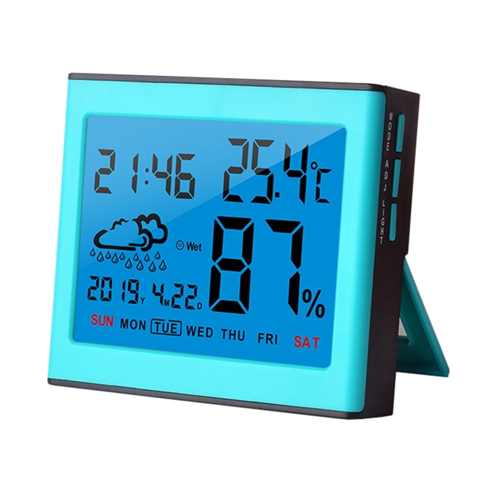 Termohigrometr Profesjonalny Domowy Miernik Temperatury I Wilgotności W Pomieszczeniu LCD Cyfrowy Termometr Higrometr Czujnik Miernik Stacja Pogodowa Zegar(Blue)