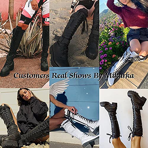Mikarka XBZ0113_BLACK_43A Zipper Hidden Pocket Motorcykle Riding Platform Combat Knee High Boots thumb #3