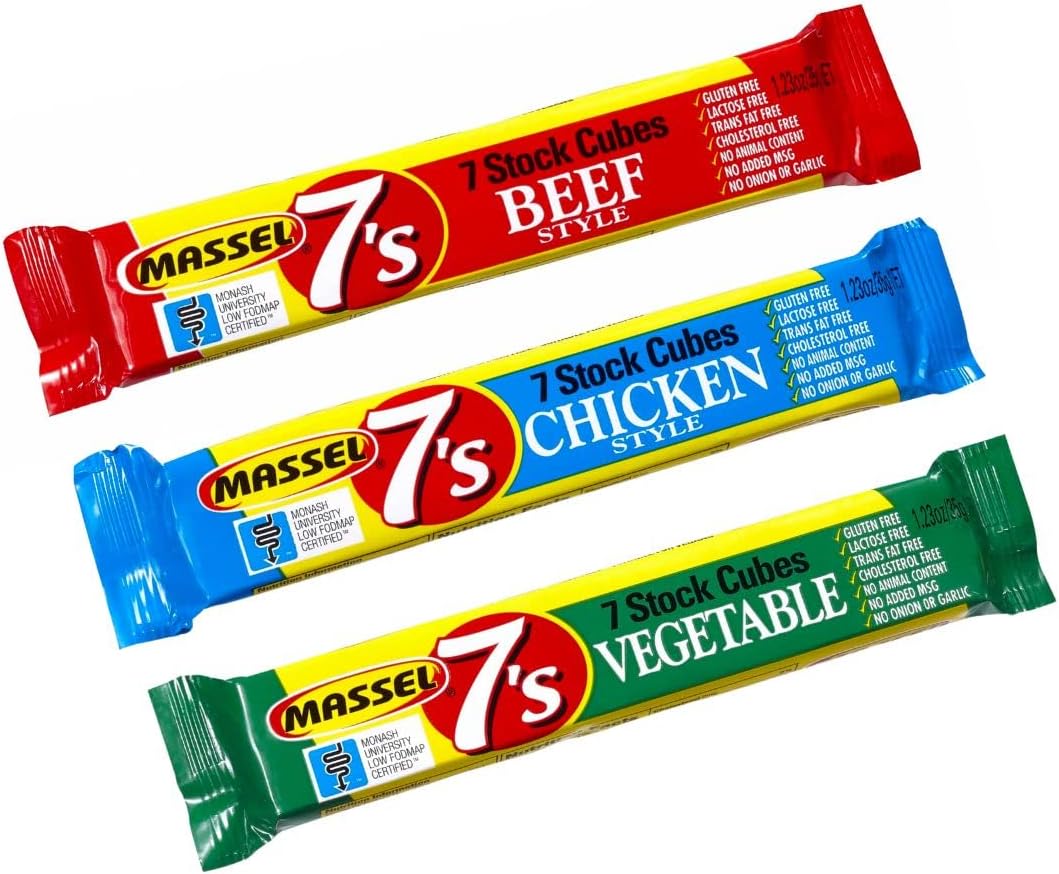 Massel 7's Bouillon Broth Stock Cubes Bundle Pack - Chicken, Vegetable & Beef - No MSG, Gluten-Free Bouillon Soup Base - Bundle 3 x 35g