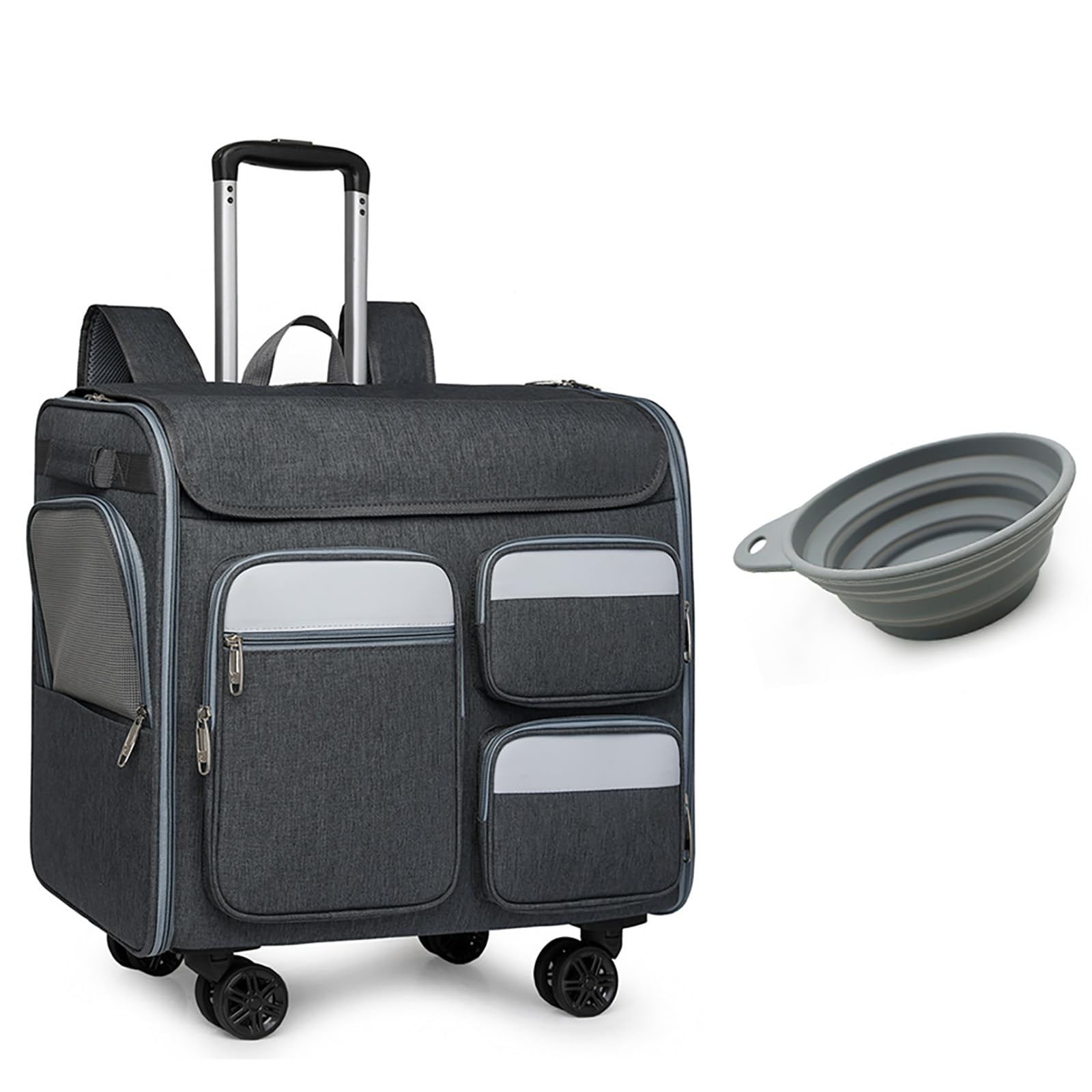TransportíN para Gatos con Ruedas, Aprobado por AerolíNeas, con VentilacióN Multilateral Y Un Recipiente Plegable para Perros Y Gatos PequeñOs, Medianos Y Grandes. (Gray)