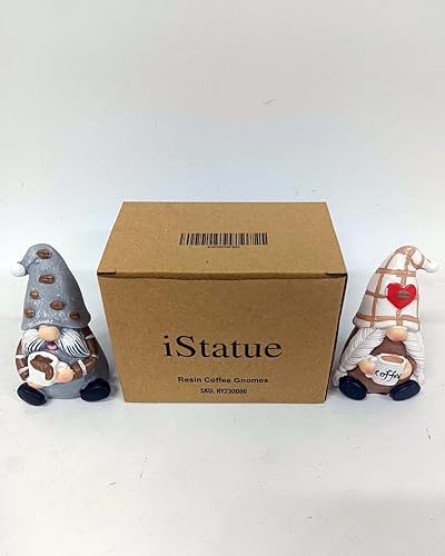 Miniatura 6 de iStatue Gnomos de café Juego de 2 figuras coleccionables suecas de resina de 4 pulgadas para parejas y cafeterías, accesorios para decoración de