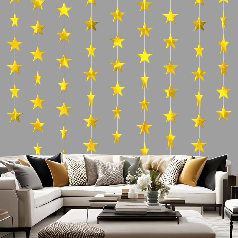 Image of Gold Shining Star Hanging Garland Gold Hanging Sparkling Star Streamer Glitter Bunting Banner Twinkle Backdrop for Wedding Baby Shower Birthday Christmas Decorations 40 Feet